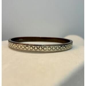 Coach Silver and White Enamel Metal Bangle Bracelet Horseshoe Pattern WORN